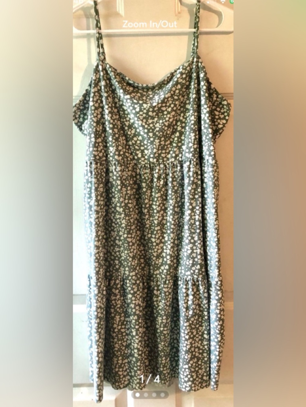 SO Sage Green White Floral Spaghetti Strap Ruffle Poly Knit Dress Sundress XXL
